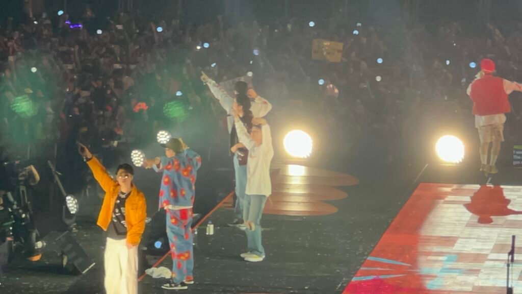 BTS performing at Allegiant Stadium in Las Vegas during Permission to Dance On Stage in 2022