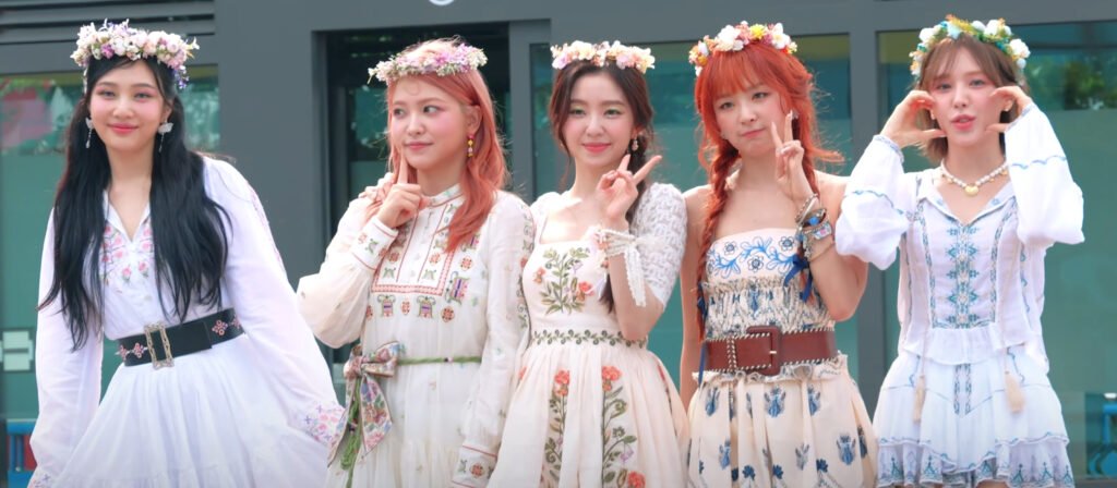 Red Velvet members at a Music Bank mini fan meeting in June 2024