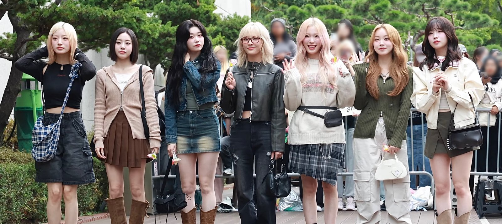 Billlie’s seven members arriving at Music Bank in October 2024