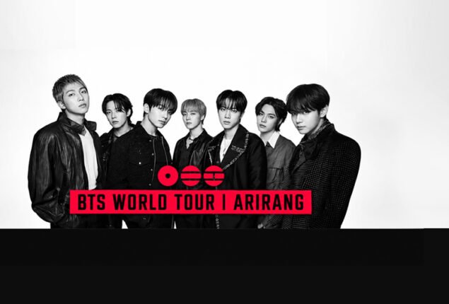 BTS ARIRANG tour publicity image shared with the Red Movilidad Santiago transit notice