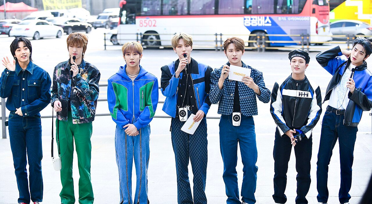 TRENDZ members at a Gangnam Square busking event, Seoul, April 2023; archival group photo